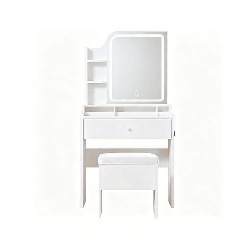 Smart LED Mirror Vanity Set With Storage For Bedrooms - Cream White Home Essentials