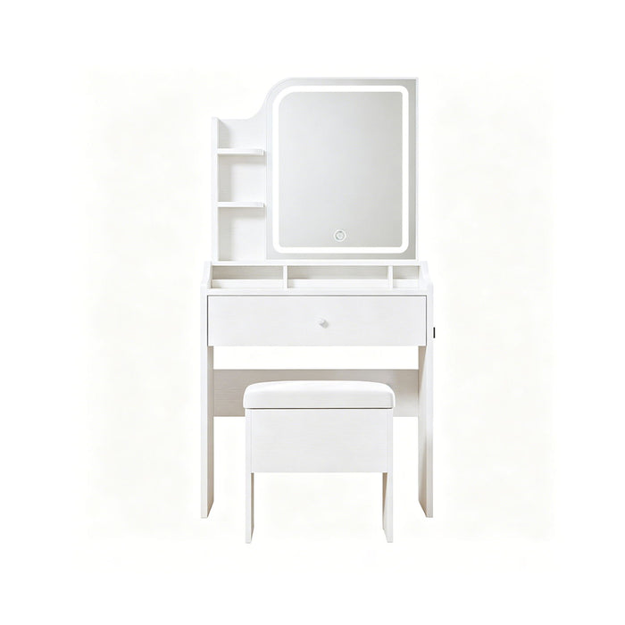 Smart LED Mirror Vanity Set With Storage For Bedrooms - Cream White Home Essentials