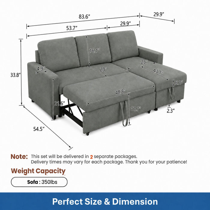 L - Shaped Convertible Sofa Bed With Storage Chaise Home Essentials