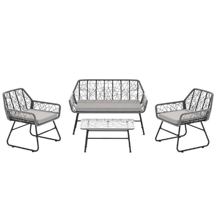 4 Piece Wicker Patio Furniture Set With Tempered Glass Table And Detachable Cushions Home Essentials