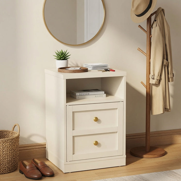 Nightstand With Door & Shelf, 2 Drawer Side Table Home Essentials