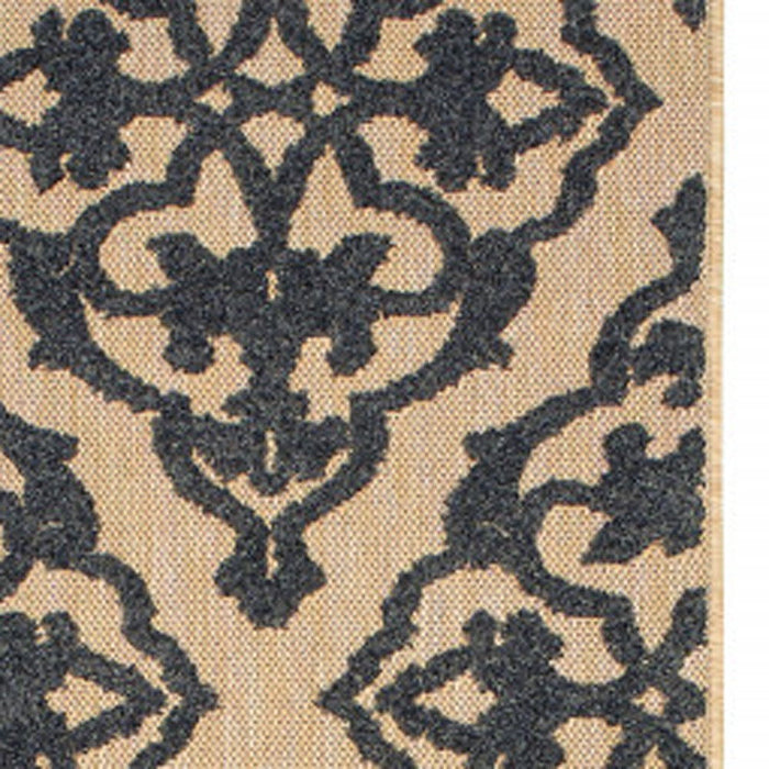 2' X 8' Oriental Stain Resistant Indoor / Outdoor Area Rug - Beige / Black