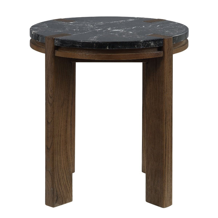 Estella - End Table With Natural Marble Top - Black Top & Walnut ACME