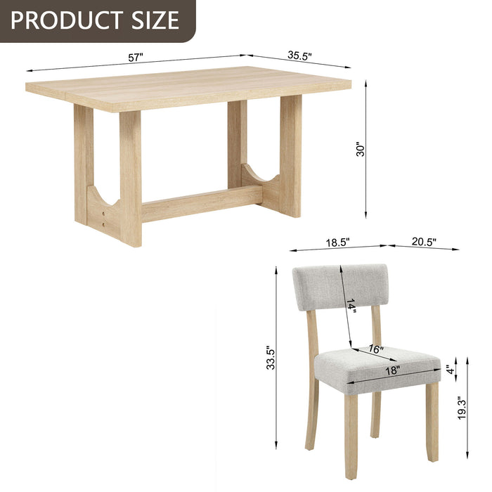 7 Piece Dining Table Set For 6, Rectangular Table With 6 Upholstered Chairs, Sturdy U - Shaped Base For Dining Room - Light Oak Home Essentials