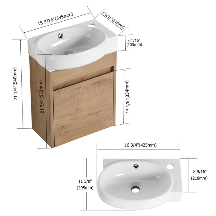 Modern Bathroom Vanity With Ceramic Basin, Wall Mounted Floating Sink Combo, Storage Cabinet Home Essentials