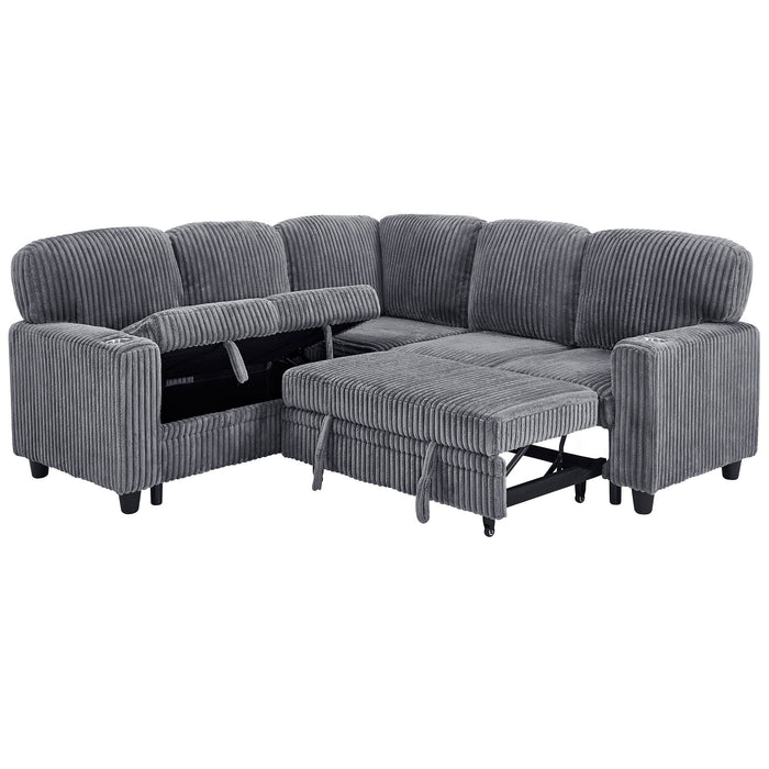 L-Shaped Sofa With Pull Out Sofa Bed With USB Home Essentials