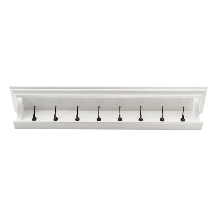 Classic Wood Wide Eight Hook Coat Rack - White