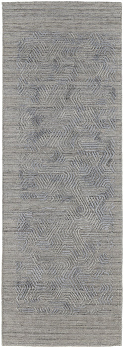 Abstract Hand Woven Runner Rug - Gray And Blue - 8'