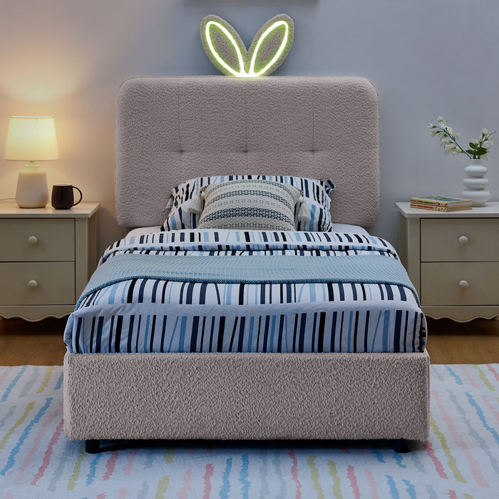 Upholstered Bed With Oversized Rabbit Ear Headboard, LED Lights & 4 Storage Drawers Home Essentials