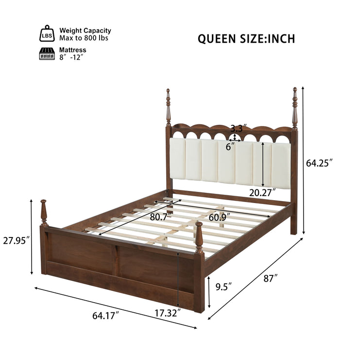 Platform Bed Frame With Tufted Upholstered Scallop Headboard Noble House