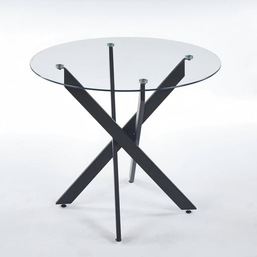 Dining Table With Cross Metal Leg And Tempered Glass, Modern Space Saving Kitchen Table For Living Room Home Essentials