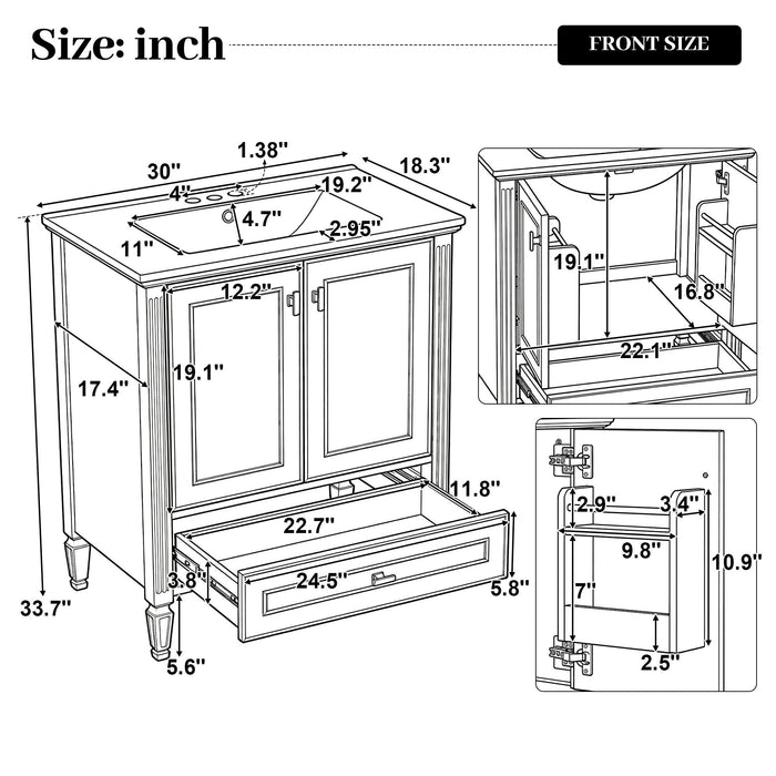 Freestanding Vanity With 1 Drawer & 2 Soft Close Doors With Door Mounted Storage Noble House