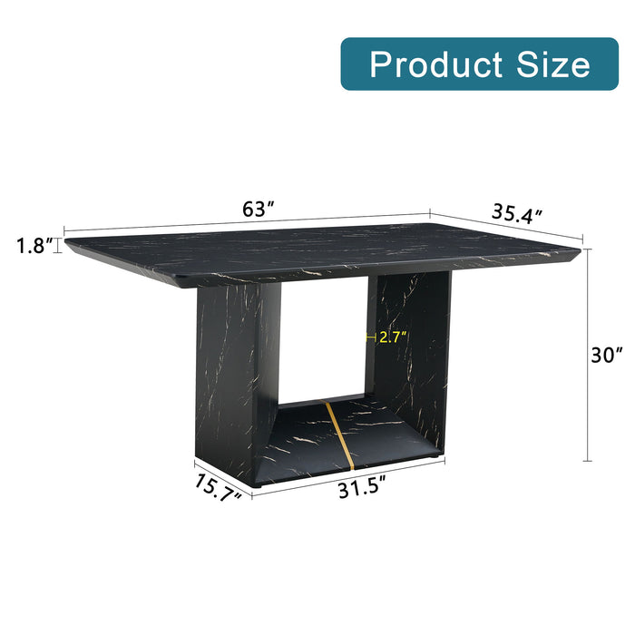 Modern Dining Table With Marbled Design For Luxurious Elegance - Black Home Essentials