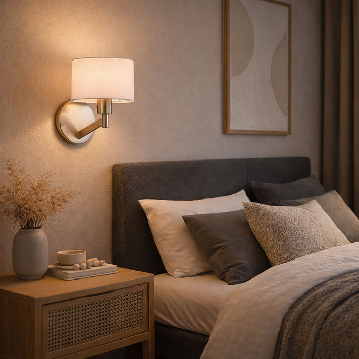 Nebula - Base Wall Lamp With Rotary Switch Shade - Brushed Nickel / Silver / White Ashcroft Furniture