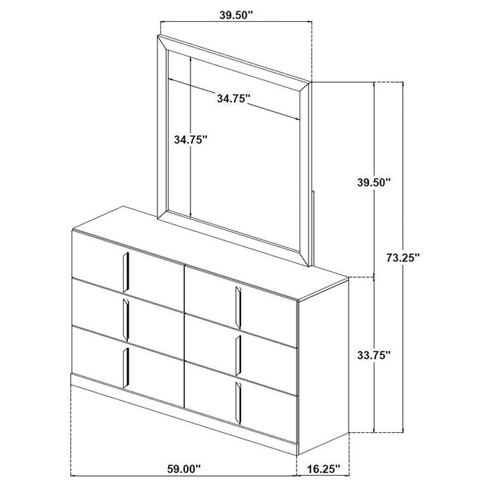 Lauryn - 6 Drawer Dresser With Mirror - Gloss White Furniture Max