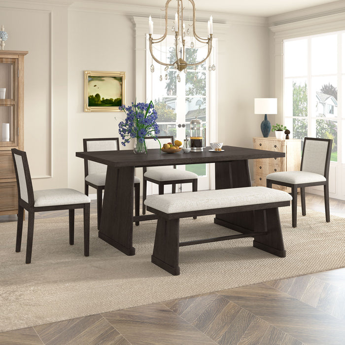 Dining Set With Rectangular Table, 4 Upholstered Chairs & 1 Padded Bench Hearth and Haven