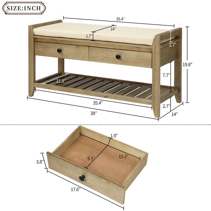 Shoe Rack With Cushioned Seat And Drawers Multipurpose Entryway Storage Bench Wash - Gray Wash Hearth and Haven
