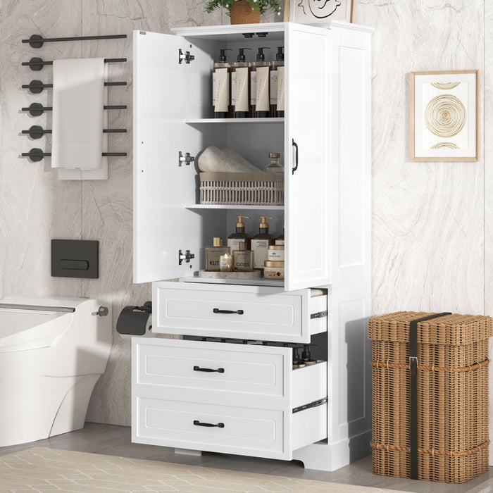 Tall Bathroom Storage Cabinet With 2 Doors And Drawers, Adjustable Shelf - White Hearth and Haven