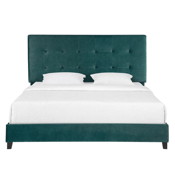 Bridgevine Home King Size Green Velvet Tufted Upholstered Platform Bed
