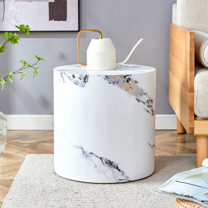 Elegant Cylindrical Table With Patterned Design For Versatile Use - White Home Essentials