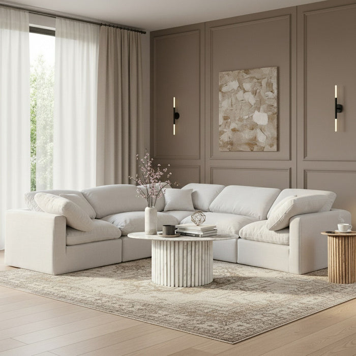 Indulge - Linen 5 Piece Modular Corner Sectional - White Meridian Furniture