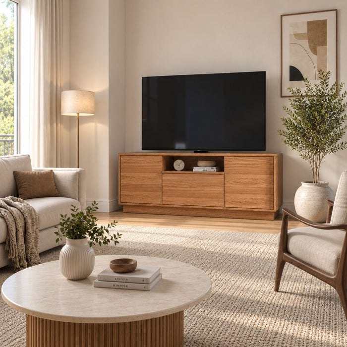 TV Stand For TVs Up To 65" With 2 Doors, 1 Drawer And 1 Open Shelf Home Essentials