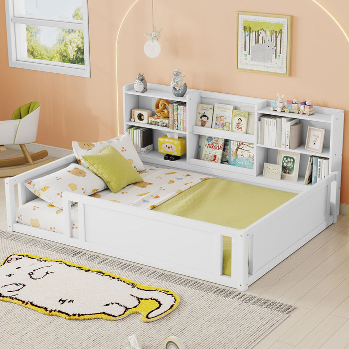 Platform Floor Bed With Guardrail Fence And Side Storage Shelves Home Essentials