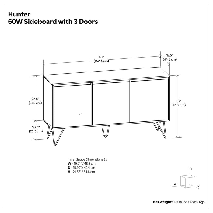 Hunter - 3 Door Sideboard Buffet With Hairpin Legs - Natural Simpli-Home