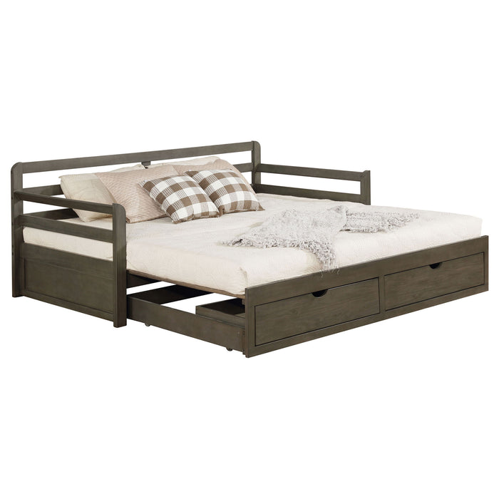 Twin Long 2 Drawer Daybed With Extendable Trundle, Storage Drawers, Fits Standard Mattress - Gray Furniture Max