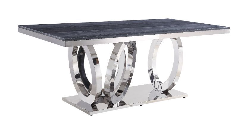 Nasir - Dining Table - Gray Printed Faux Marble Top & Mirrored Silver ACME