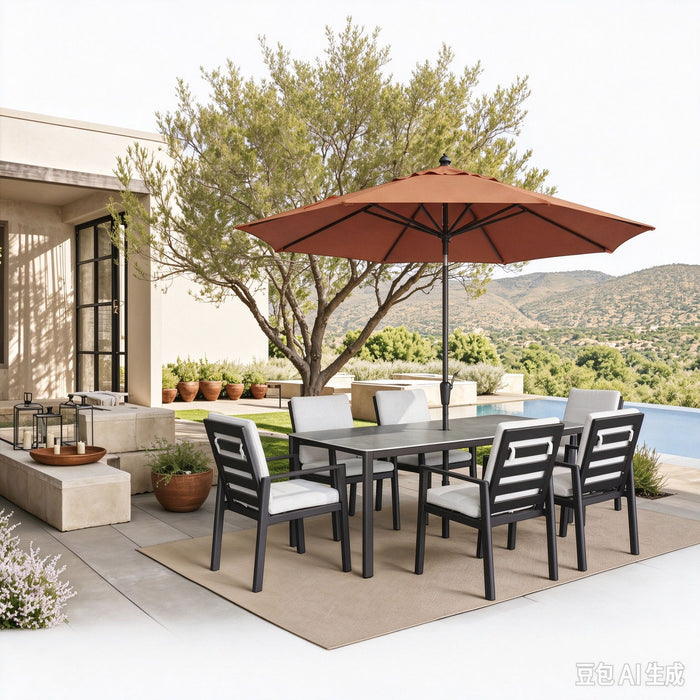 Verona - Dining Outdoor 7 Pieces Set - Dark Espresso / Gray / Off White Home Essentials