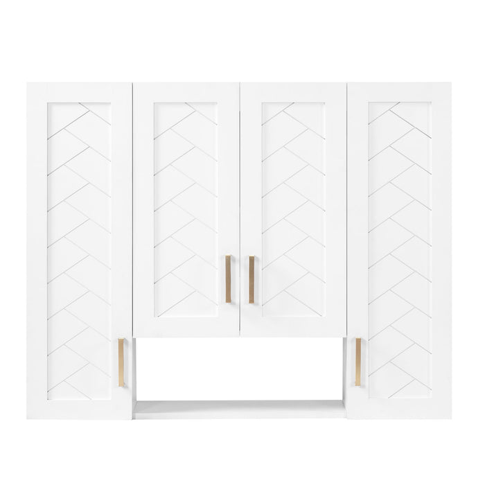 Wall Mounted Medicine Cabinet With 5 Adjustable Shelves, Exquisite Carving - White Hearth and Haven