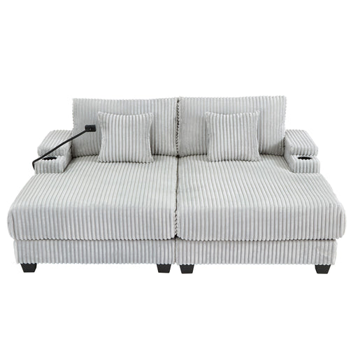 Modern Chaise Sofa With Adjustable Backrest, Cup Holders, Phone Holder & Storage Compartments For Living Room Hearth and Haven