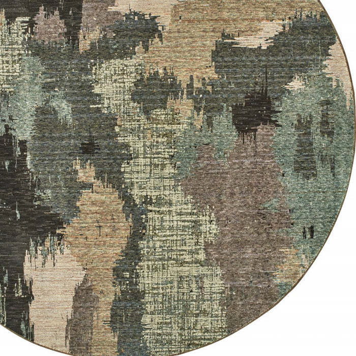 8' Round Abstract Power Loom Area Rug - Blue And Ivory