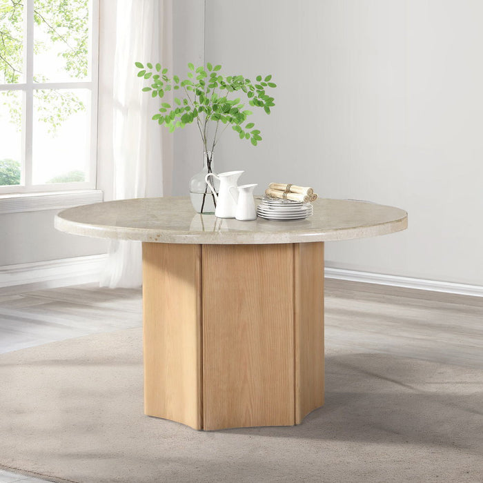 Adalynn - Round Dining Table With Marble Top - White & Weathered Gray Oak ACME