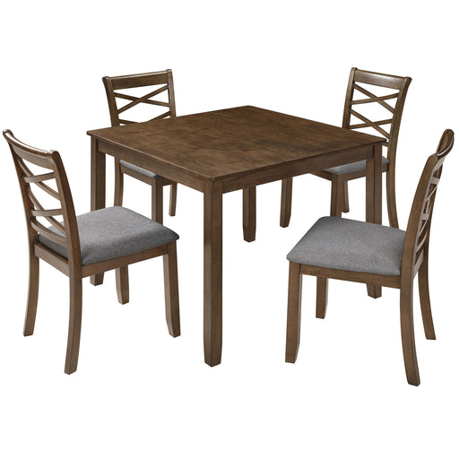 5 Piece Dining Table Set & 4 Chairs - Walnut Home Essentials