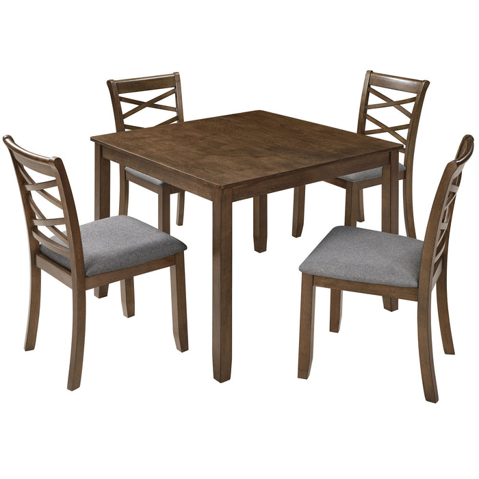 5 Piece Dining Table Set & 4 Chairs - Walnut Home Essentials