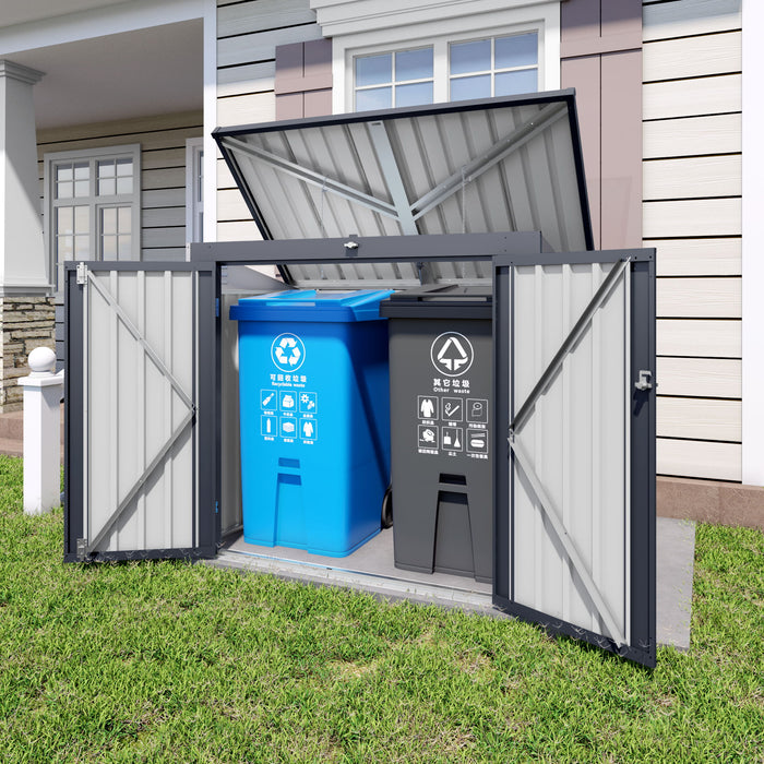 Outdoor Trash Can Storage Shed For 2 Bins Garbage - Gray Daily Nest