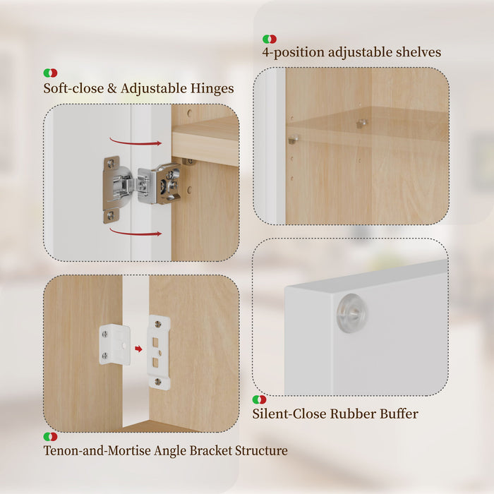 Shaker Wall Cabinet With Soft Close Hinges, Adjustable Shelves, Double Door Home Essentials