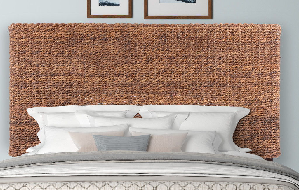 Woven Banana Leaf Straight Queen Size Headboard - Brown Natural / Rustic