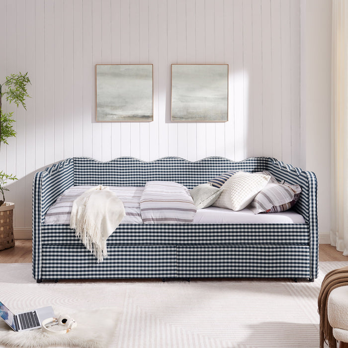 Gingham Daybed With USB Charging Port, Wave-Shaped Design Home Essentials