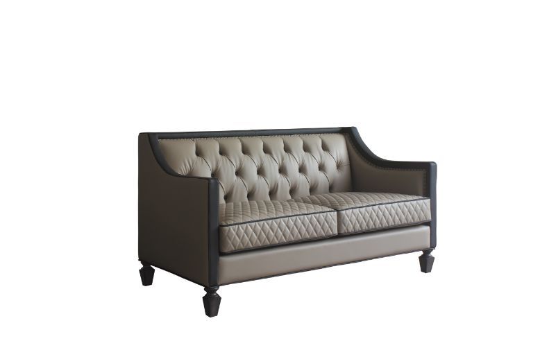 House Beatrice - Loveseat With 3 Pillows - Tan Synthetic Leather , Black Synthetic Leather & Charcoal ACME