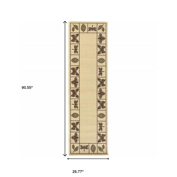 2' X 8' Abstract Stain Resistant Indoor / Outdoor Area Rug - Brown / Ivory