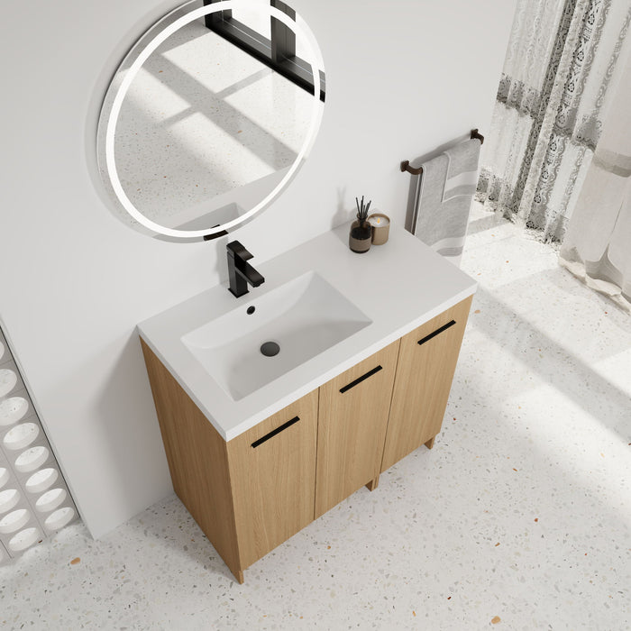 Wall Mounted Floating Bathroom Vanity With Sink, 3 Door Modular Cabinet Home Essentials