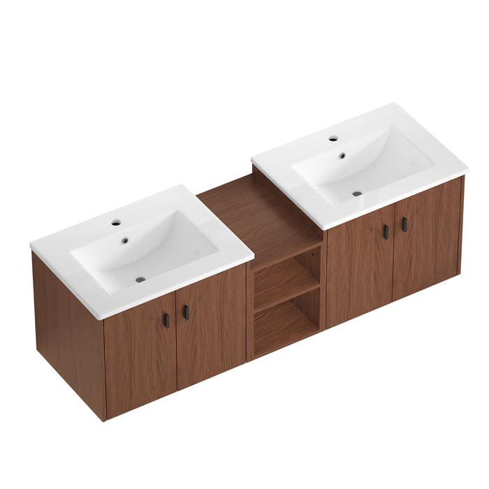 Soft Close Doors Bathroom Vanity With Small Storage Shelves, 24" And 12" Combination Cabinet - Reddish Brown Home Essentials