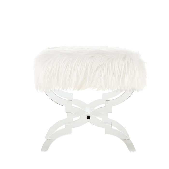 Faux Fur Ottoman - White / Clear