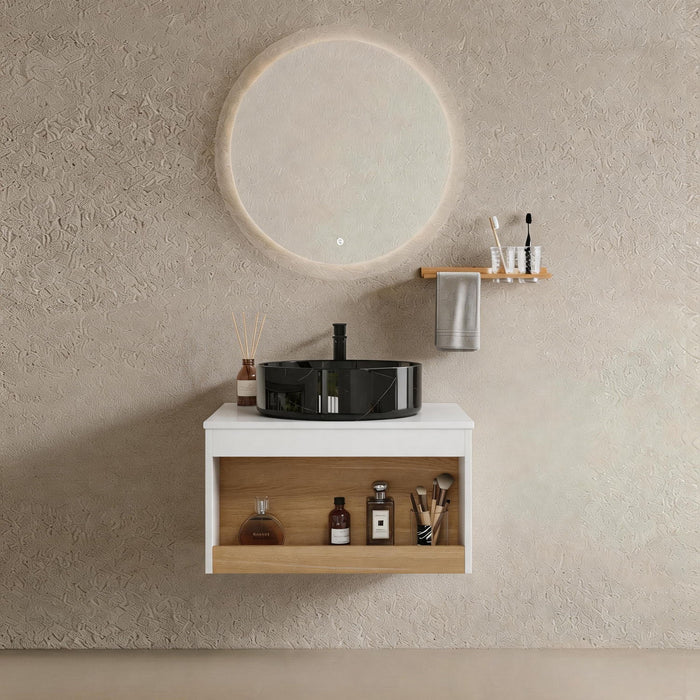 Floating Bathroom Vanity With Vessel Sink With Open Shelf Storage Home Essentials