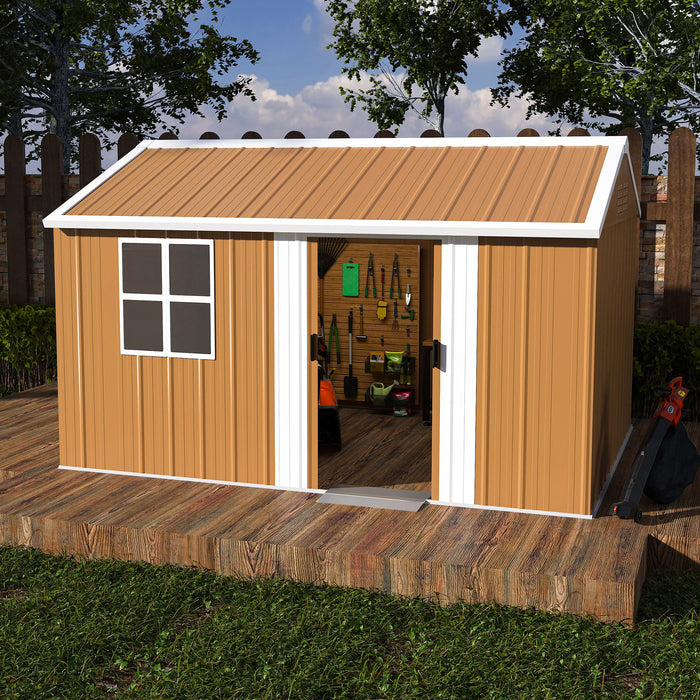 Storage Shed With Windows, Lockable Door & Ventilation For Backyard Tool Organization - Brown Home Essentials