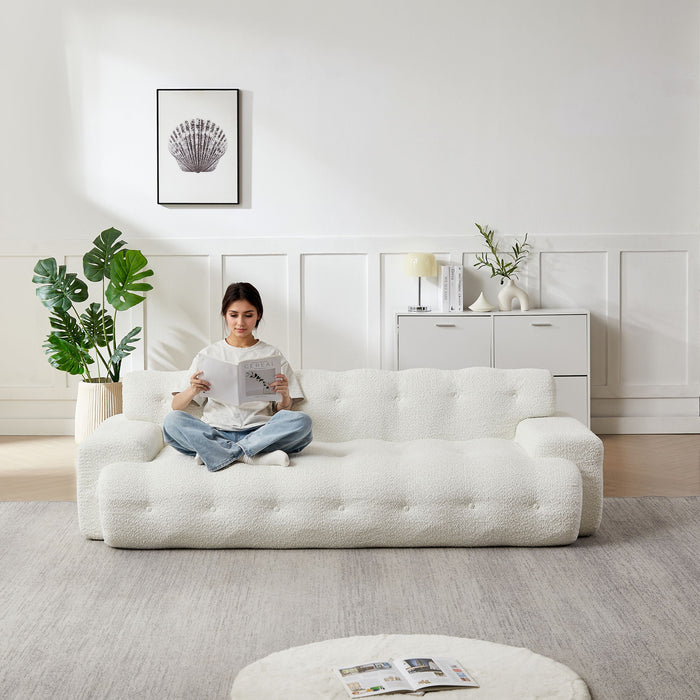 Cloud Series Minimalist Button Tufted Square Arm 3 Seater Sofa Home Essentials