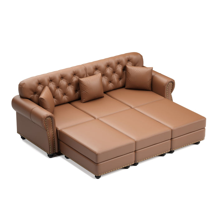 Upholstered Sofa With Nailhead Trim, Rolled Armrests With Ottoman Home Essentials